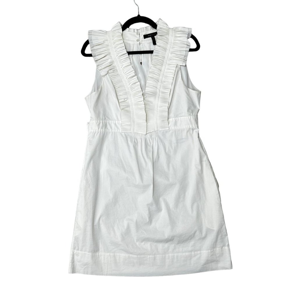 BCBG Maxazria White Sleeveless Ruffled Lined V-Neck Mini Dress Women's M 1586